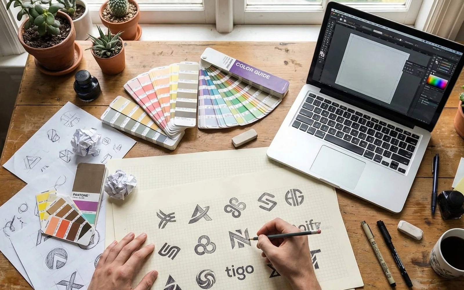 Graphic design, workspace and laptop