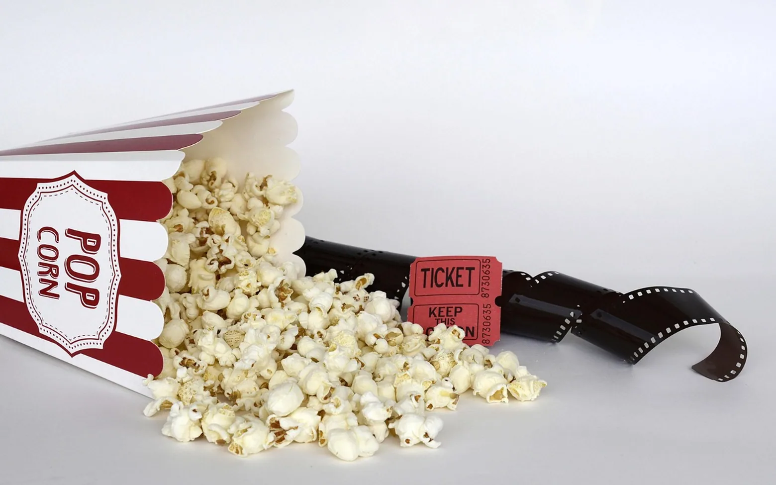Popcorn, movie theater and ticket