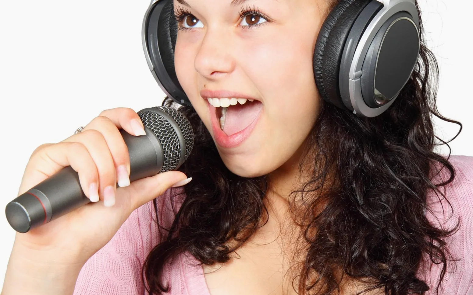 Girl, holding and karaoke